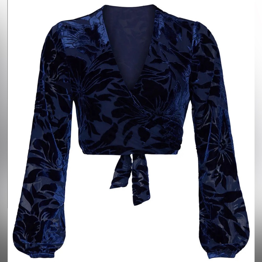 Hutch size small blue velvet burnout wrap top